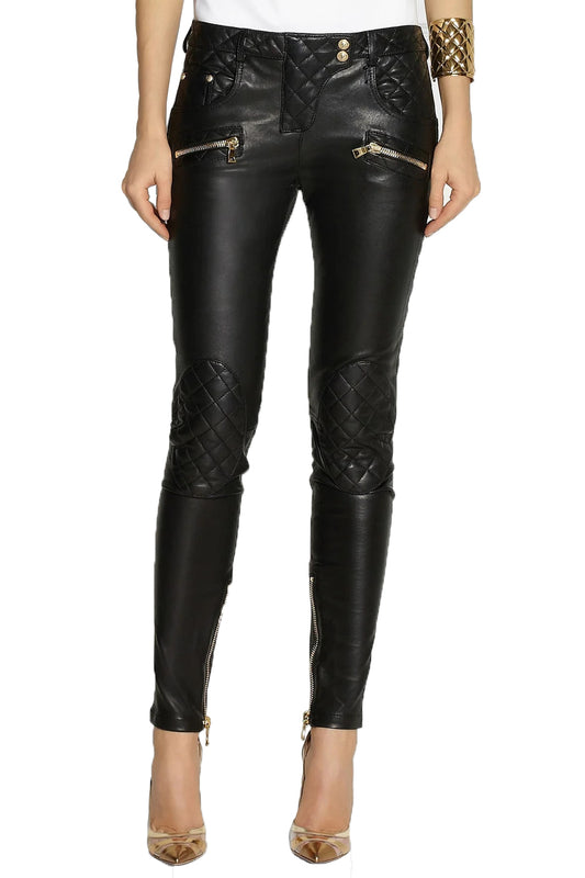 BALMAIN Leather skinny pants