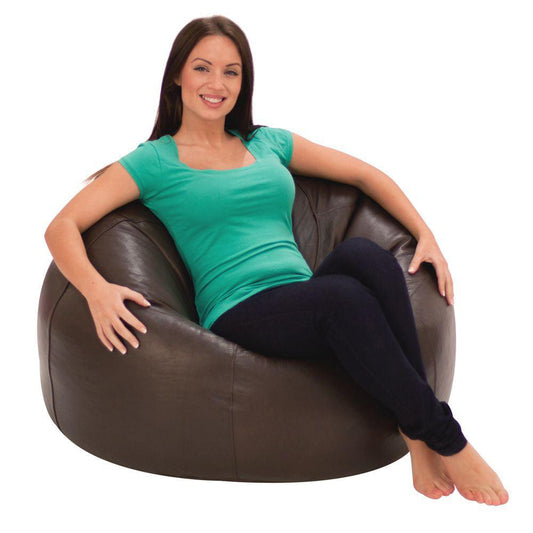 Genuine Leather Cowhide Recliner Beanbag Black - Only Beanbag