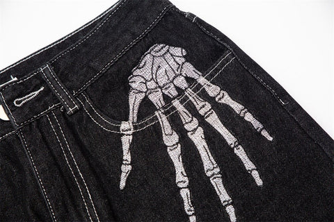 Skeleton Hand Pants, Y2K Black Jeans, Unisex Trousers