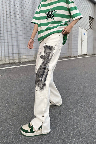 Spoof Graffiti White Jeans | Casual Unisex Jean Pants | H0NEYBEAR