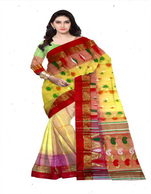 Woven Cotton Tant Saree in Yellow : SHXA2140