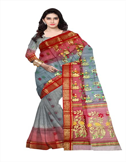 Buy Fashion Basket Black & Red Traditional Tant saree Saree without blouse  material Online at Best Prices in India - JioMart.