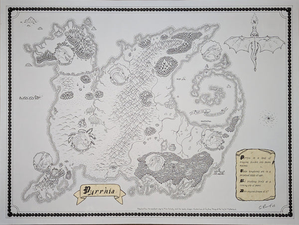 Adapted from the map by Mike Schely and the artwork of Joy Ang, from Wings of Fire by Tui T. Sutherland.  Hand drawn enlargement for a client for home display.