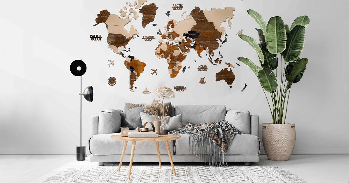 Wooden World Map for Wall