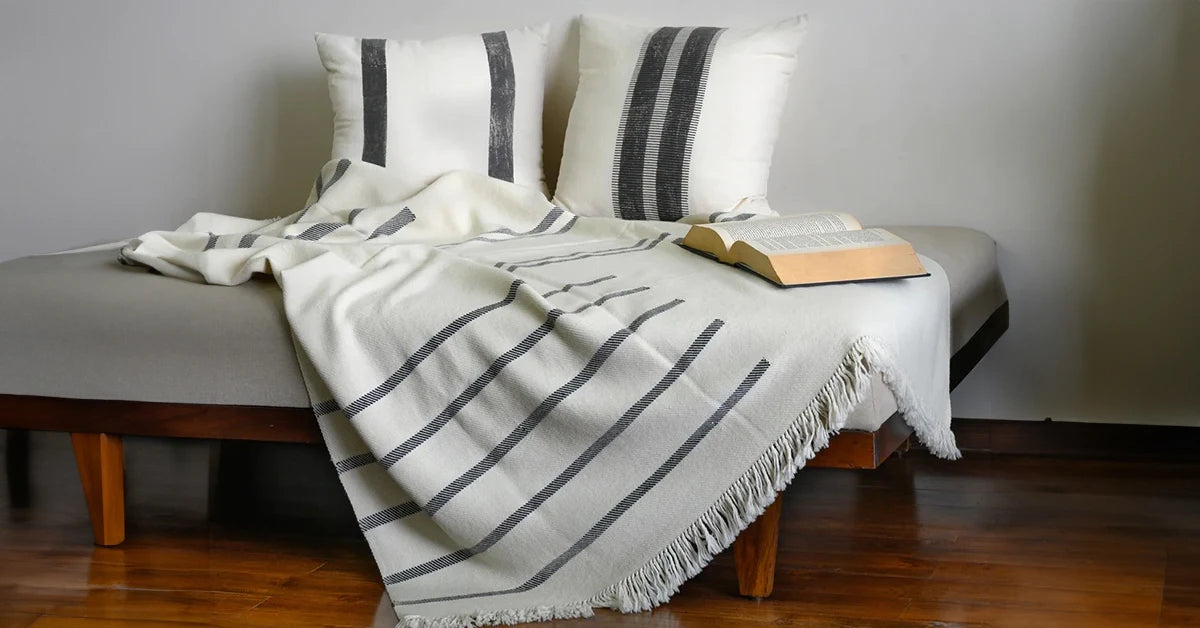 White and Grey Throw for Sofa