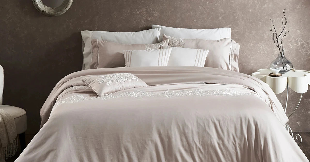 Beige Embroidered Duvet Cover Set