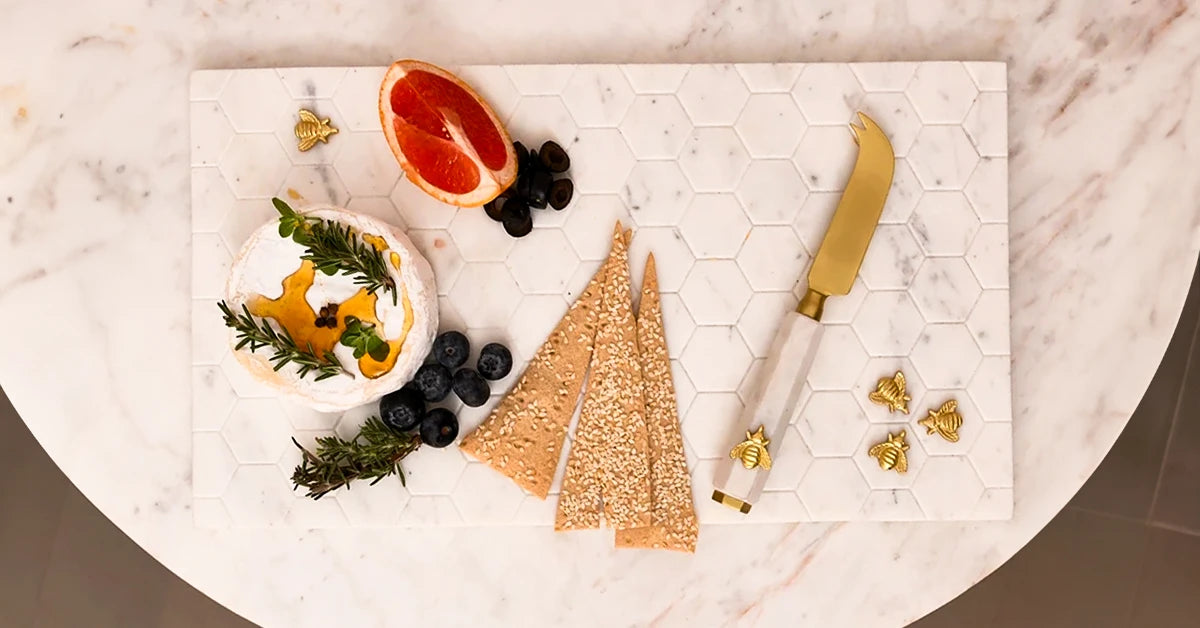 marble cheese platter with knife