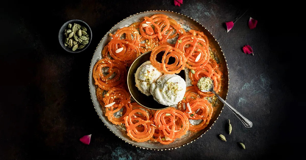 Rabri Jalebi in Wooden Chip and Dip Platter