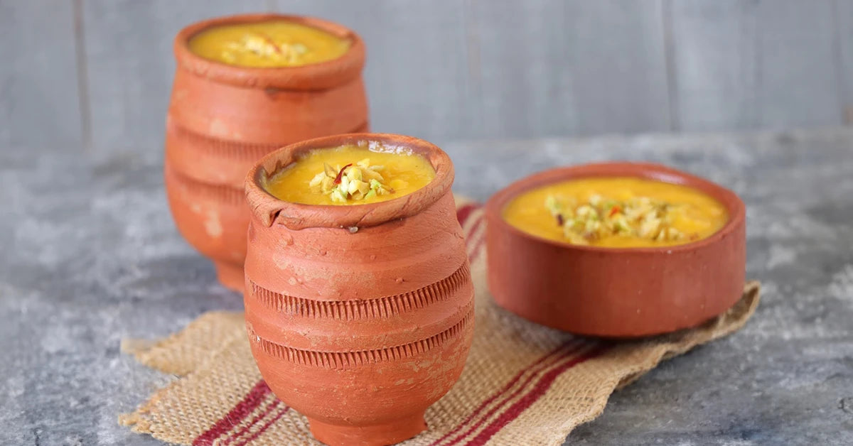 Mango Phirni in ceramic kulhad cups