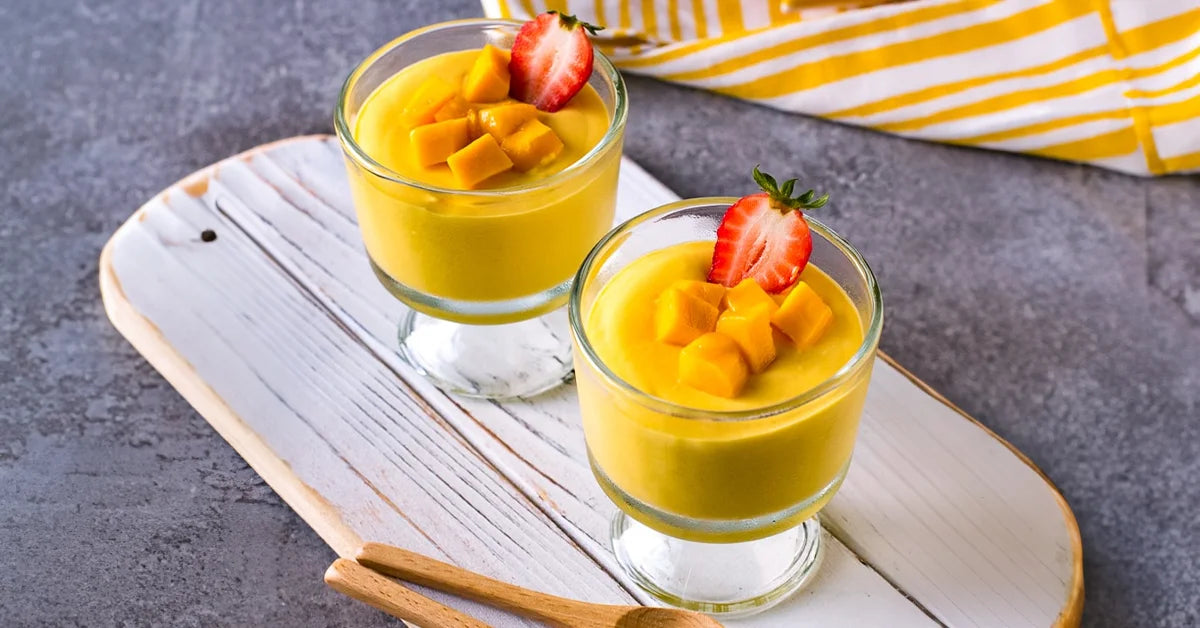 Mango Mousse in dessert glass bowls