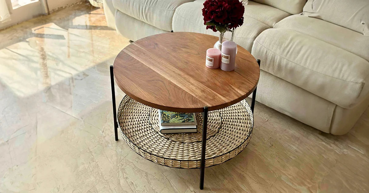 rattan and wood coffee table