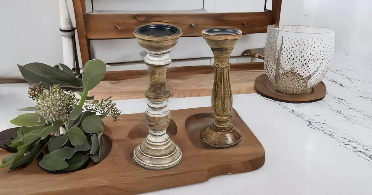 Wooden Pillar Candle Holder Stand