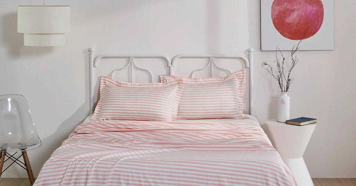 peach stripes cotton bedsheet set