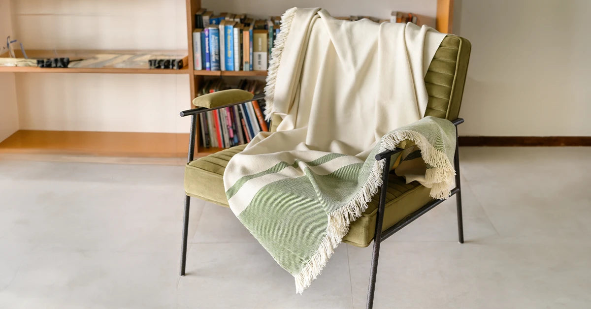 Sage Wool Throw Blanket Couch