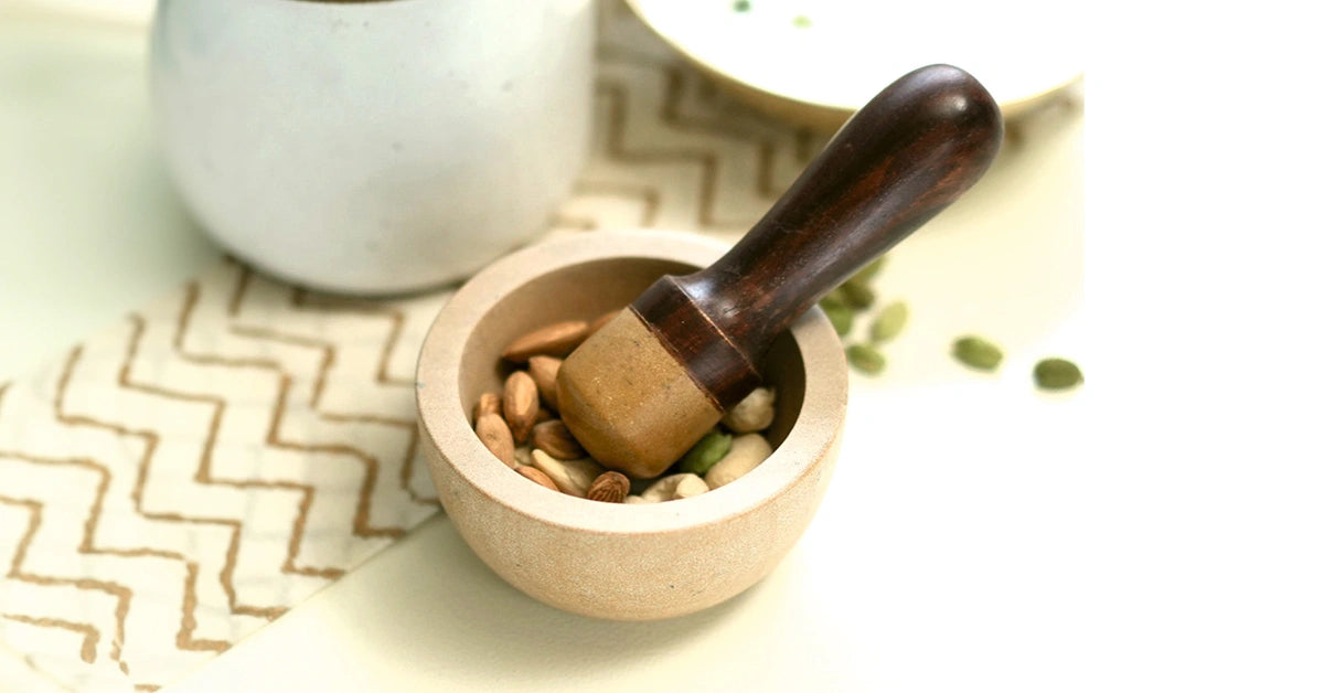 Wood and Stone Mortar and Pestle