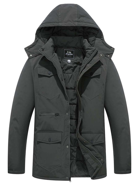 WenVen Men's Thick Winter Windproof Jacket Wool Lining Cotton Military Coat  With Detachable Hood. : : Clothing, Shoes & Accessories