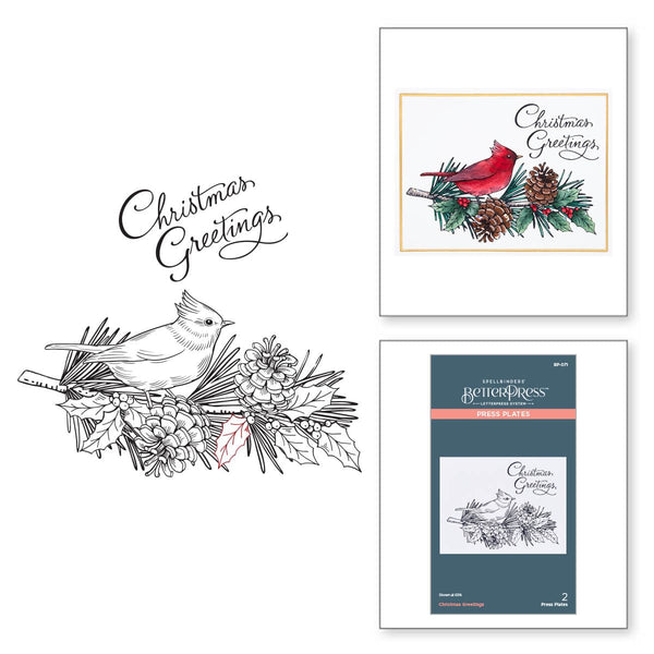 Seasons Greetings Evergreens Press Plate & Die Set BetterPress - Spellbinders - BetterPress