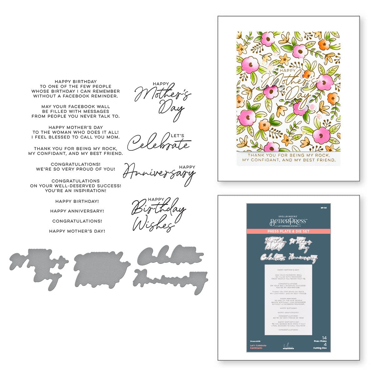 Image of Let's Celebrate Sentiments Press Plate & Die Set from the Let's Celebrate Collection by Yana Smakula