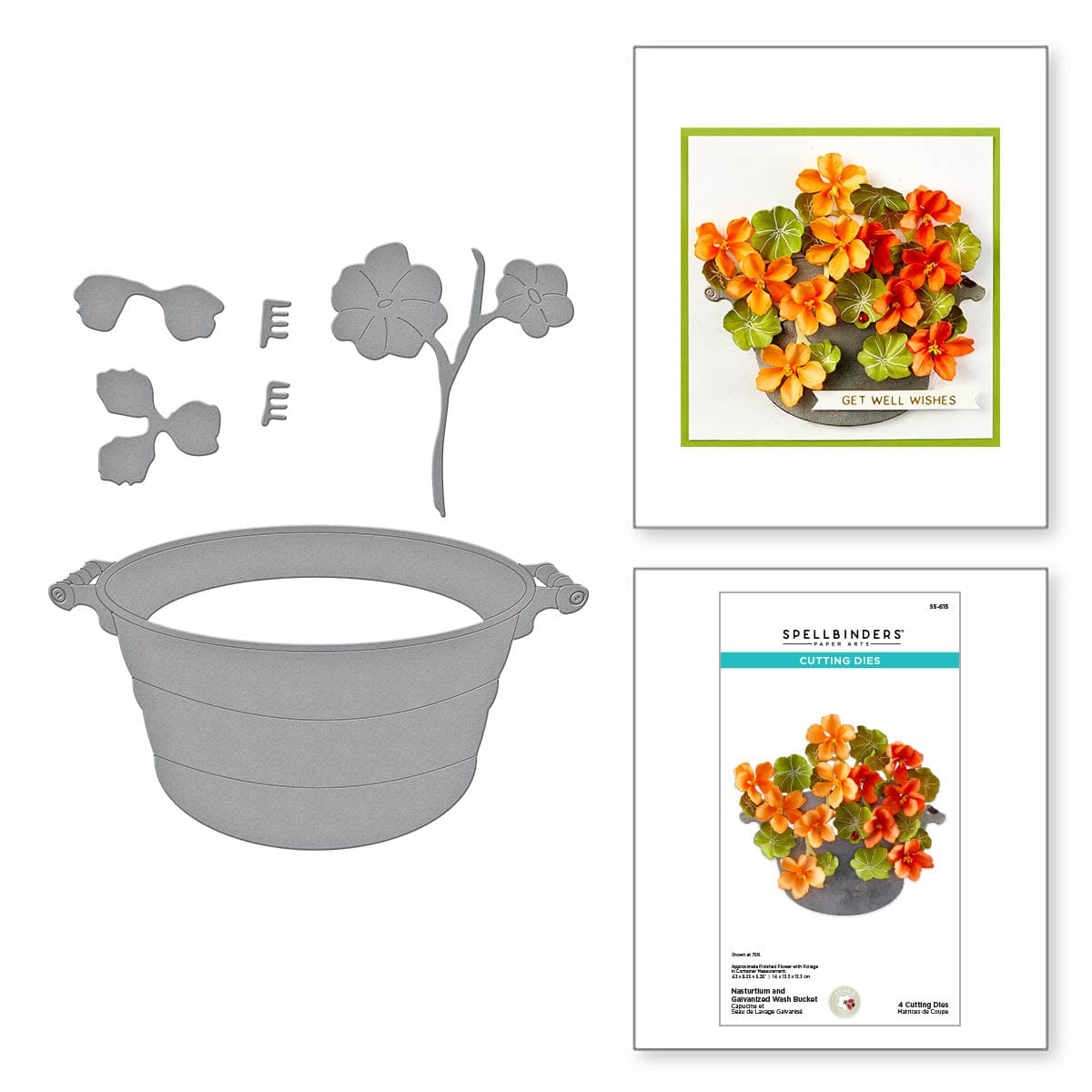 Image of Nasturtium and Galvanized Wash Bucket Etched Dies from the Through the Arbor Garden Collection by Susan Tierney-Cockburn