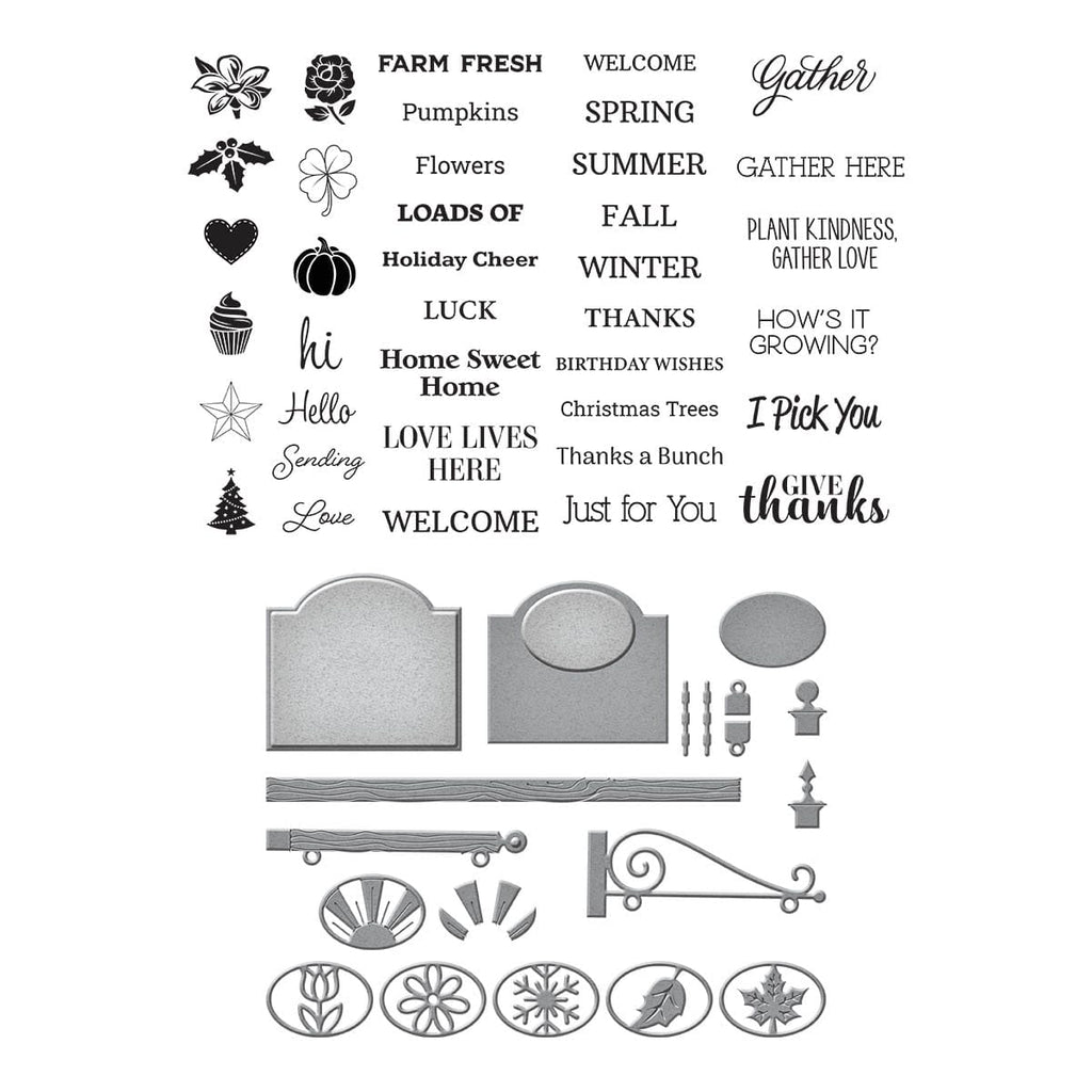 Welcome Sign & Sentiments Clear Stamp & Die Set from the Country Garden Collection Clear Stamps by Annie WilliamsSpellbinders Paper Arts