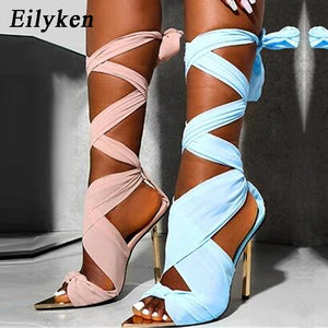 kamames Sexy Pointed Open Toe Sandals For Women Summer Fashion Ankle Cross-tied Stiletto High Heel Party Dress Ladies Shoes - kamames
