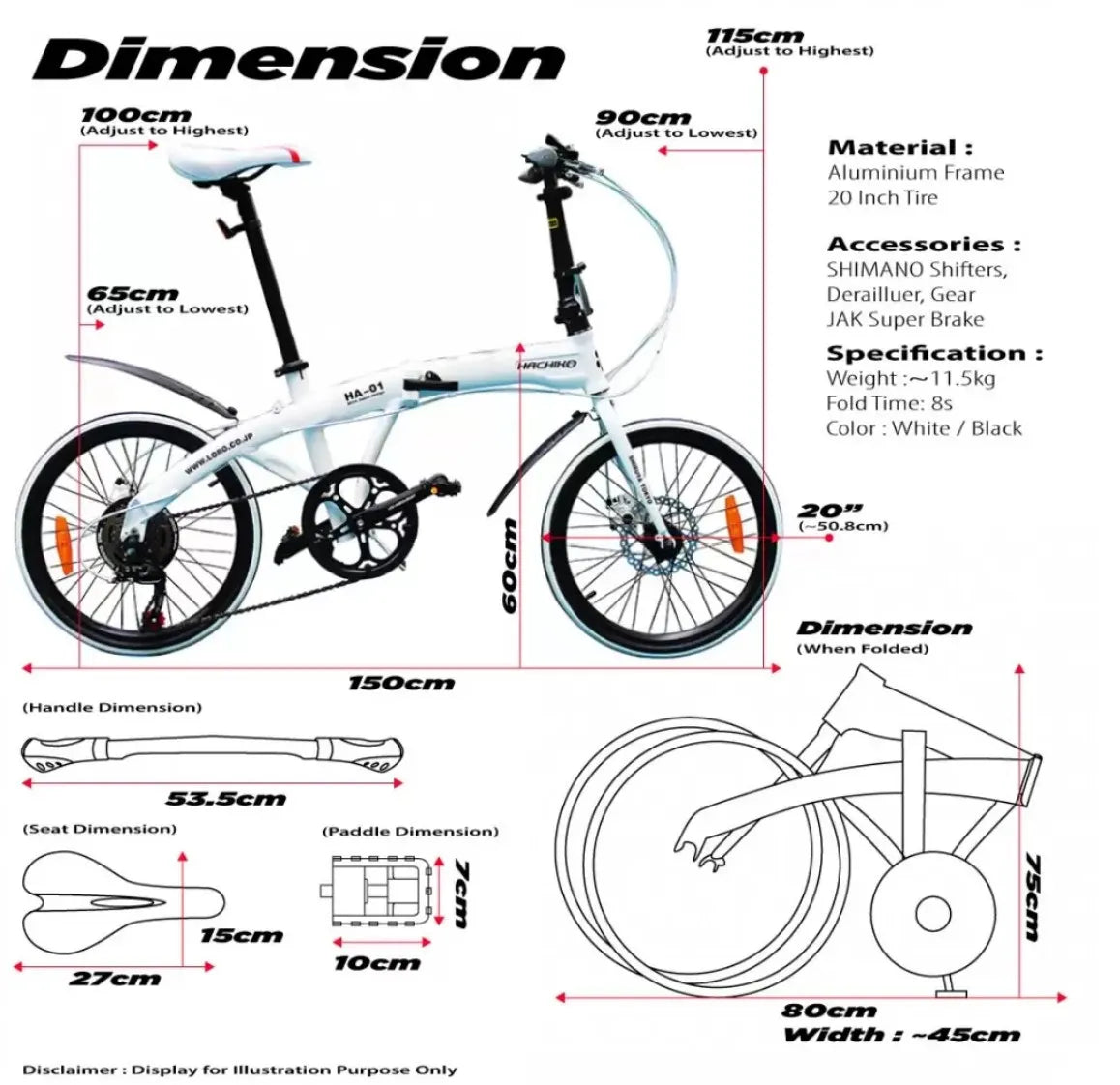 🔥Hachiko HA-01 Aluminium Foldable Bicycle | (20 Inch) 406mm Wheel | Japan Brand | Official Singapore Distributor🔥 - Image 4