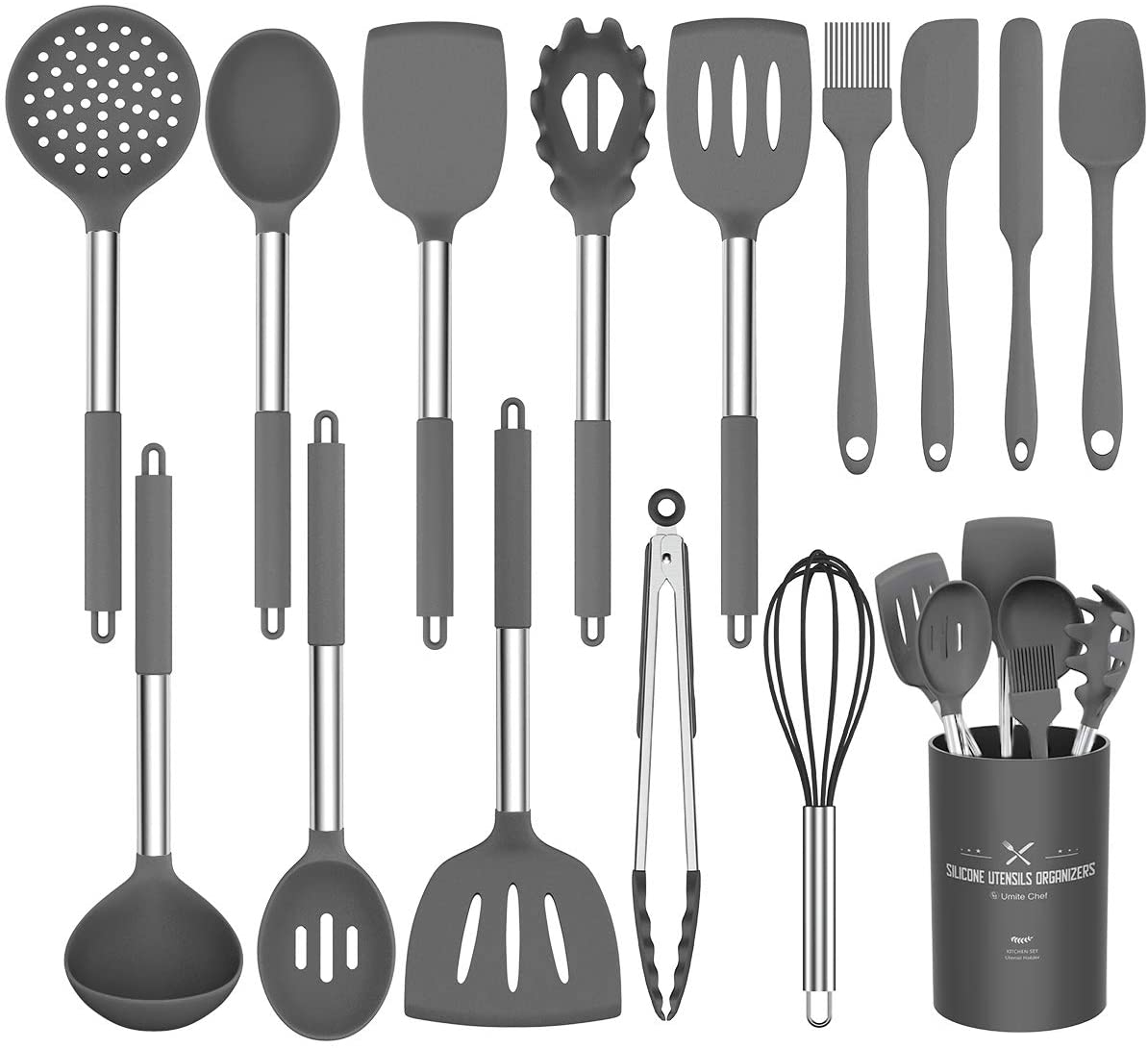 grey silicone utensil set