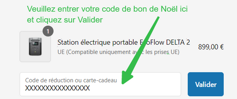 Veuillez entrer votre code de bon de Noël ici et cliquez sur Valider