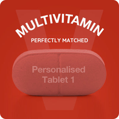 a perfectly matched multivitamin tablet (red)