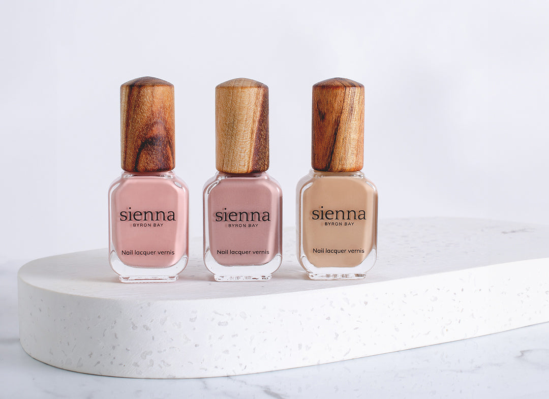 light neutral pink nail polish with timber cap by Sienna Byron Bay