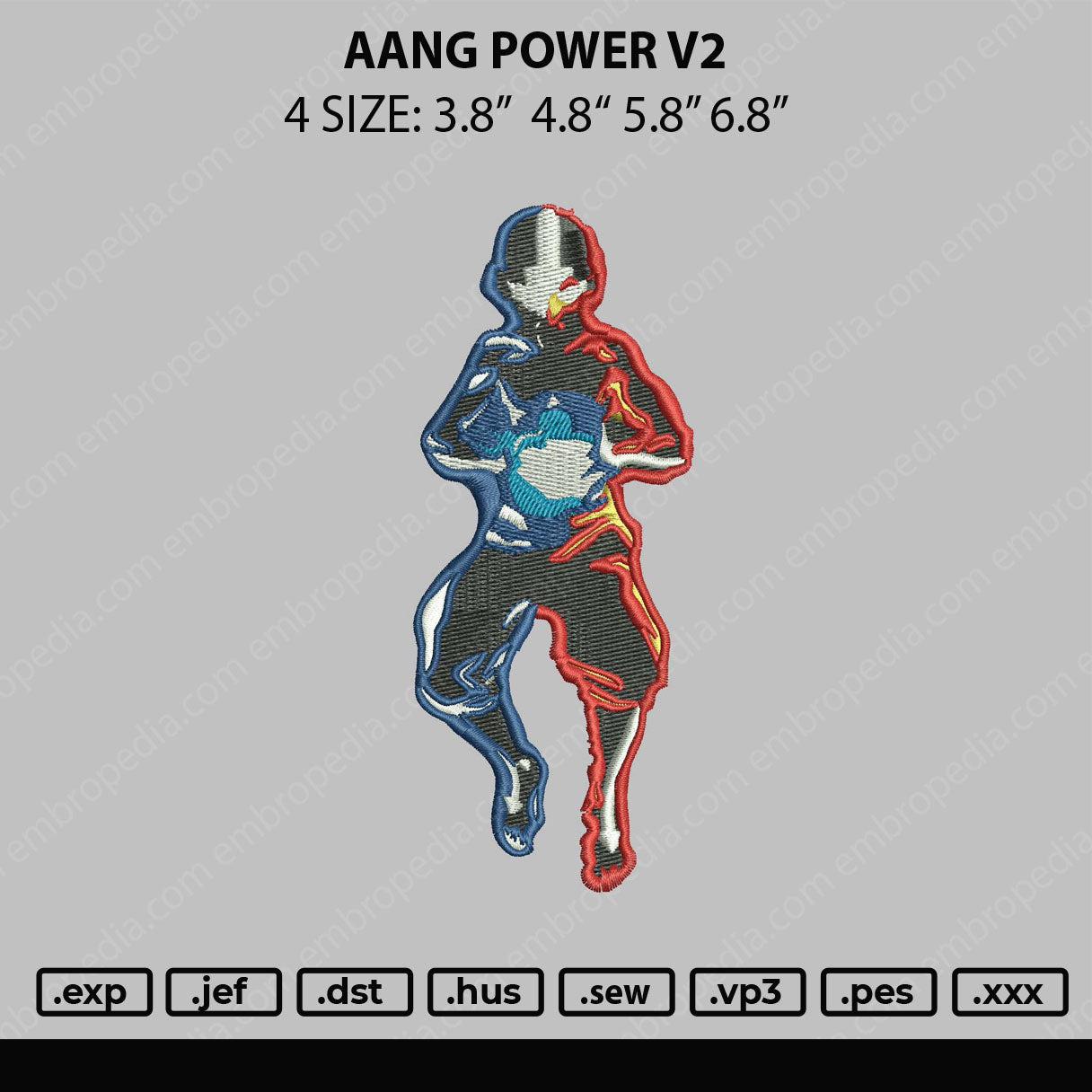 Aang Power Embroidery File 4 size