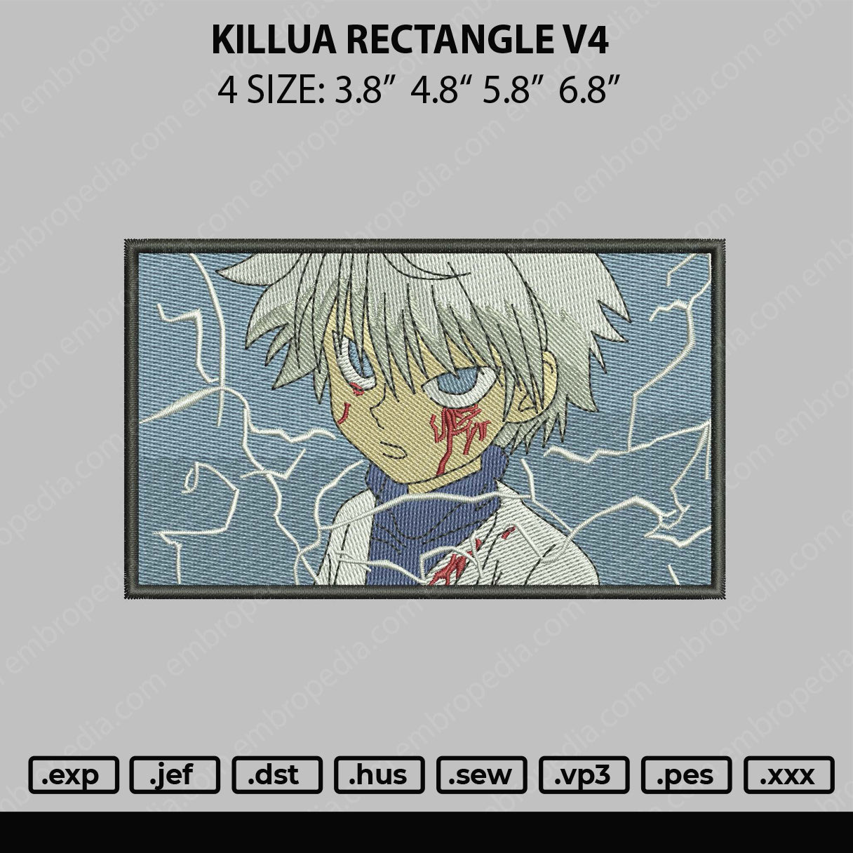 Killua Rectangle Embroidery File 4 size