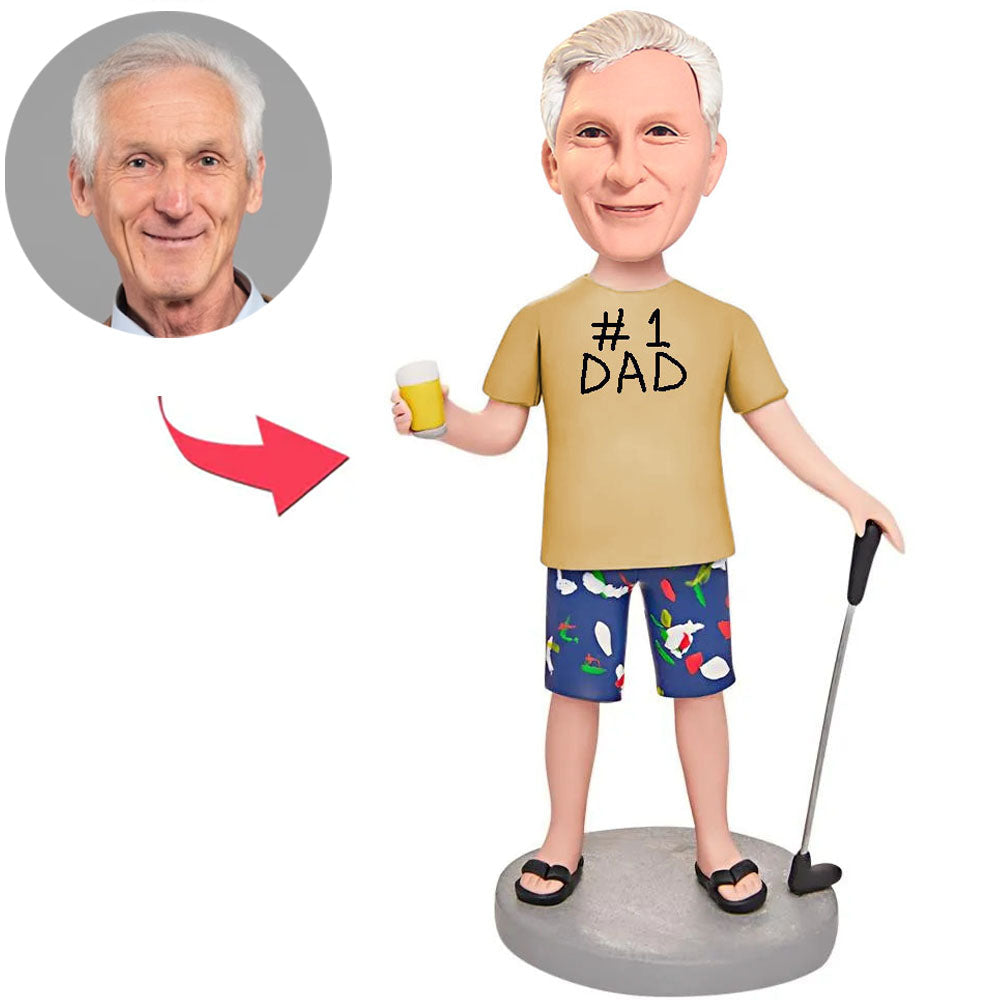 Geschenke für Papa #1 Gelegenheitsgolfer-Vater Kundenspezifische Bobbleheads addieren Text