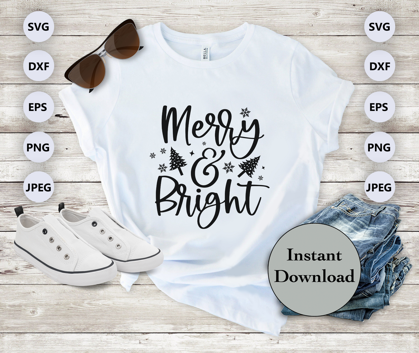 Merry & Bright SVG, PNG, JPG, EPS, DXF Design, Instant Download • Digital Cutting Files