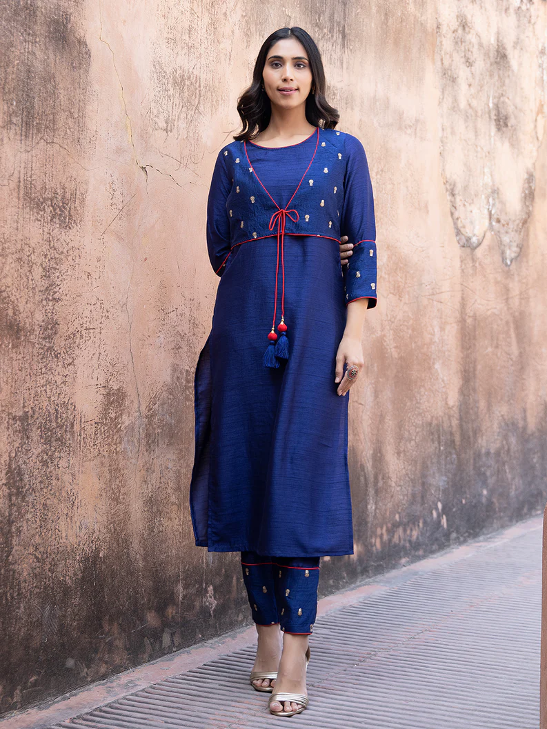 Ezee Breezy Blue Cotton Kurta Set for Women