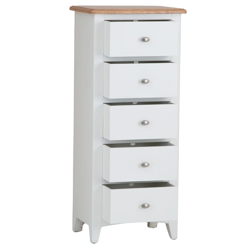 Gloucester White Painted 5 Drawer Tallboy – Chiltern Oak Furniture