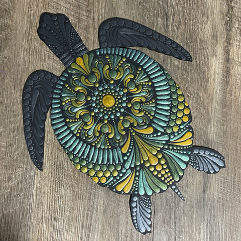 Sea Turtle Cutout Dot Mandala Painting