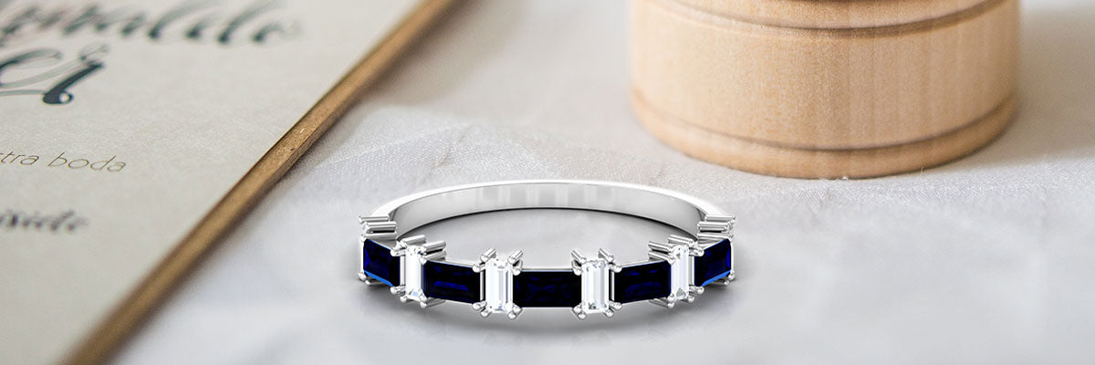 Baguette Cut Blue Sapphire Eternity Ring