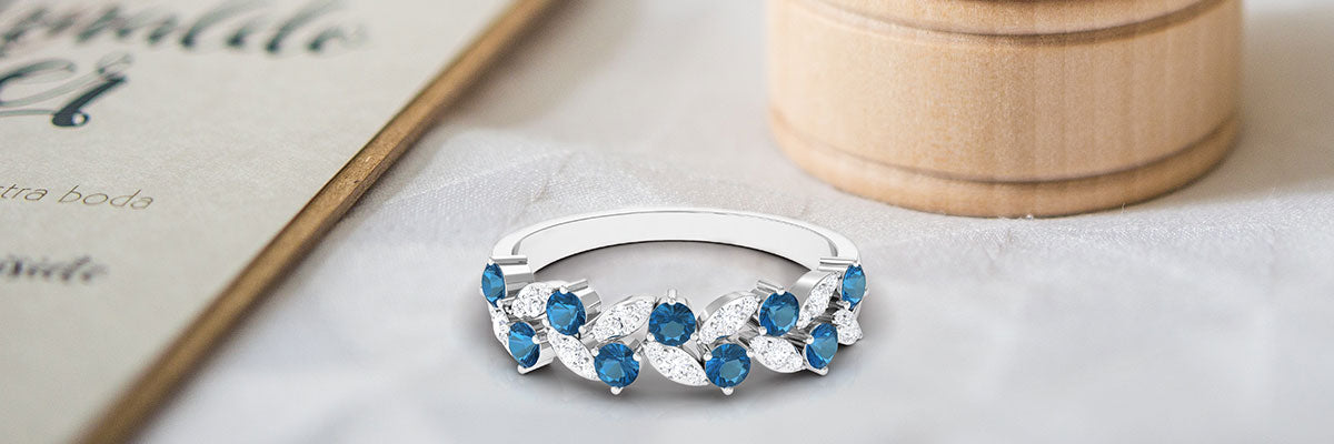 London Blue Topaz and Diamond Eternity Ring