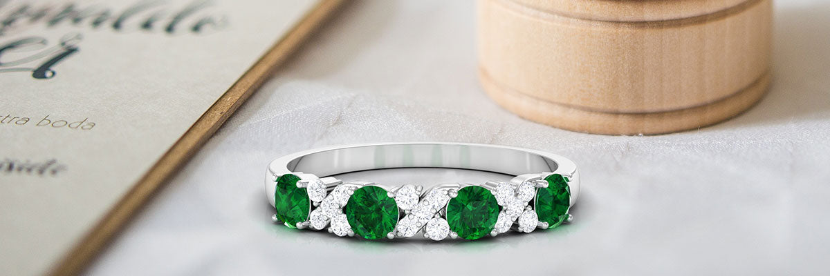 Designer Emerald and Diamond Eternity Ring