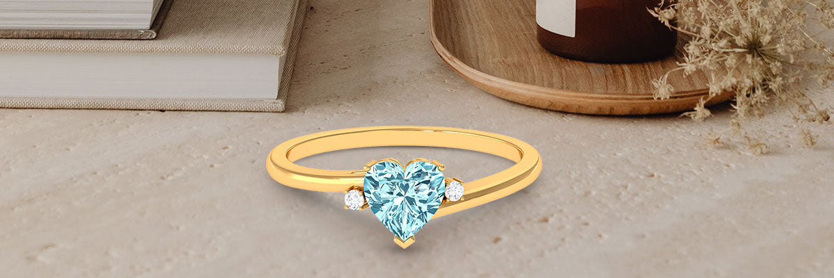 Heart Shape Aquamarine Ring with Diamond