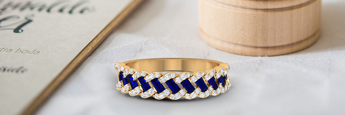 Braided Blue Sapphire and Diamond Eternity Ring