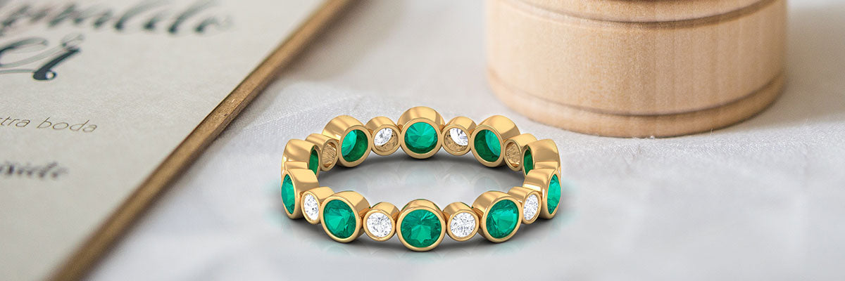 Alternate Emerald and Diamond Uneven Eternity Ring