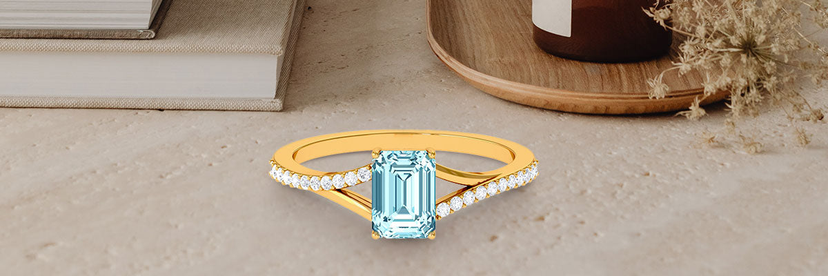 Emerald Cut Aquamarine Solitaire Ring