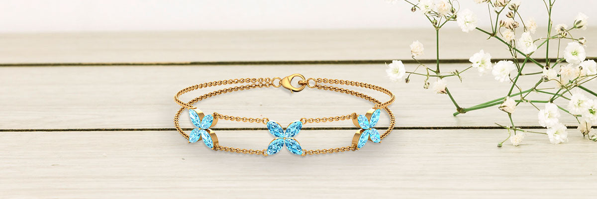 Light Blue Aquamarine Floral Wedding Bracelet