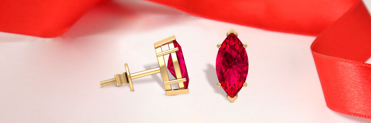 Marquise Ruby Solitaire Stud Earrings