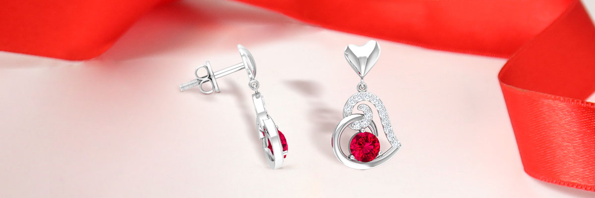 Ruby Heart Drop Earrings with Diamond