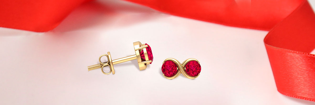 Simple Ruby Infinity Stud Earrings