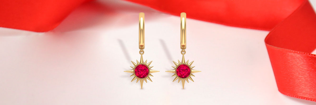 Ruby Sunburst Hoop Drop Earrings