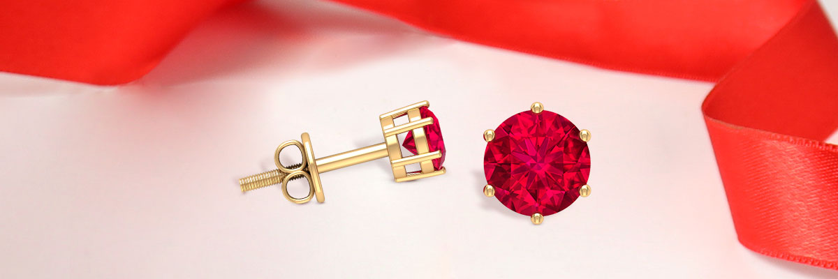 Round Ruby Solitaire Stud Earrings